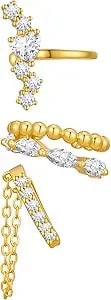 Cicy Bell 18k Gold Plated Earrings For Women Layered Stackable Hypoallergenic Cubic Zirconia Dangle Huggie Cartilage Earring Stacks Party Jewelry
