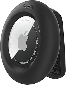 Belkin Apple Airtag Secure Holder With Clip - Durable Scratch Resistant Case Air Tag Spring Loaded Attach To Backpack, Clothing, And Luggage Black
