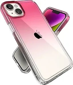 Speck Clear Iphone 14 Plus Case - Drop Protection, Scratch Resistant Dual Layer Slim Phone Case For 6.7" Iphones 14 Plus - Anti-Yellowing & Anti-Fade Case - Ombre Digital Pink Fade/Clear Gemshell