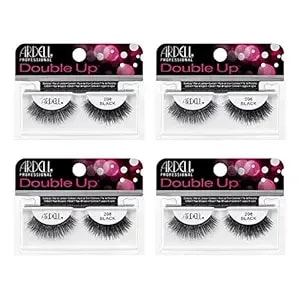 Ardell False Eyelashes Double Up 208 - Black, Dramatic Volume, Full Strip, Flared & Thick Lashes For A Bold Look, 4 Pack