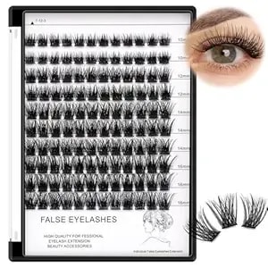 Bodermincer 120 Clusters 10mm+12mm/12mm+14mm/14mm+16mm Mixed Wide Cluster False Eyelash Individual Cluster Eyelashes Grafting Fake False Eyelashes Eyelash Extension (Black 10-12-14-16mm Mixed)