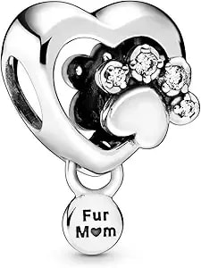 Pandora Paw Heart Sterling Silver Charm With Clear Cubic Zirconia
