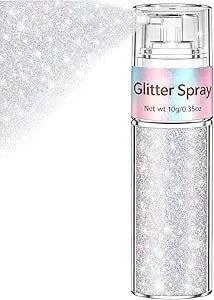 Hair And Body Glitter Spray, Silver-Rainbow Glitter Hair Spray Dry Powder Makeup, Festival Rave Accessories Outfits Prom Loose Sparkle Powder, Ultra Fine Resin Glitters For Diy Crafts (Silver-Rainbow)