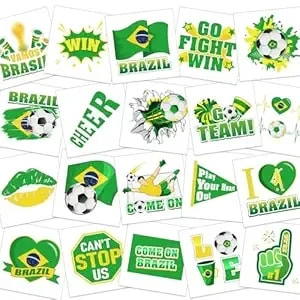 Howaf Brazil Soccer Temporary Tattoos - 40pcs Pre-Cut Brazil Flag Face Tattoos For Soccer Fans, 2026 Soccer Tournament Party Favors & Sports Event Supplies
