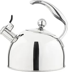 Viking 3-Ply Stainless Steel Tea Kettle, 2.6 Quart Stovetop Hot Water Pot With Tempered Glass Lid, Ergonomic Handle, Induction Ready, Mirror Finish