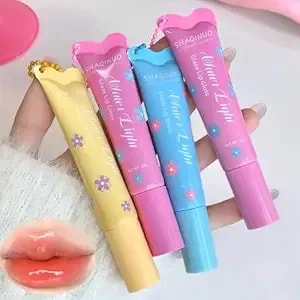 4 Colors Hydrating Keychain Lip Gloss, Shiny Jelly Lip Plumping Lip Balms, Long Lasting Nourishing Non-Sticky Fresh Clear Smooth Lip Care