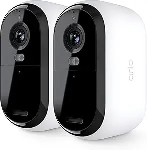 Arlo Essential Security Cameras Wireless Outdoor 2k (2nd Gen, 2023 Release) - Battery Power, Person Recognition, Package Detection, Animated Preview, 1-Month Trial Of Secure Plan, 2 Cam, White