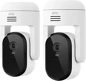 Arlo Essential Pan Tilt Security Camera 2k - Wired Plug-In Power Outdoor Camera, Person Recognition, Package Detection, Animated Preview, 1-Month Trial Of Secure Plan, Auto Motion Tracking, 2 Cam
