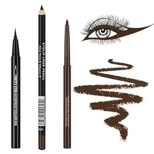 Eyeliner Set, 3 In 1 Waterproof Eye Liner Kit Including Brown Liquid Eyeliner, Liner Pencil And Drak Brown Retractable Eyeliner, Long Lasting Smudge Proof, Craft Natural Smoky Winged Eye Looks