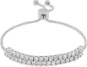 Amazon Essentials Crystal Double Row Adjustable Bracelet