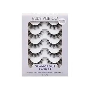 Diva Eye gd001 False Lashes, Reusable, Full Volume, Faux-Mink, Black, Premium Synthetic Fibers, Full Length, 5 Pairs - Ruby Vibe Co