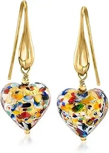 Ross-Simons Italian Murano Glass Heart Drop Earrings In 18kt Gold Over Sterling