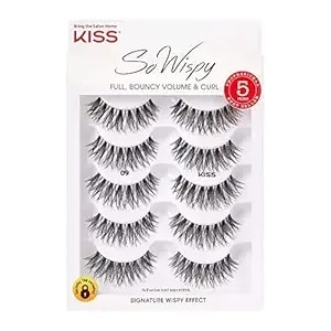 Kiss So Wispy Fake Eyelashes Multipack #09, Easy-To-Apply Lightweight False Eyelashes, 100% Cruelty-Free Natural Human Hair, Reusable And Contact Lens Friendly, 5 Pairs Black