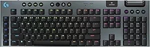 Logitech g915 X Lightspeed Low-Profile Wireless Gaming Keyboard, Double-Shot Pbt Keycaps, Fully Programmable Keys, Rgb Backlighting, Sleek Aluminum Finishing, Gl Blue Clicky Switches - Pc/Mac - Black