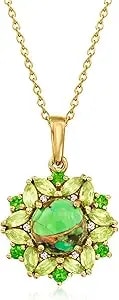 Ross-Simons Green Turquoise And 1.00 Ct. T.W. Multi-Gemstone Pendant Necklace With White Zircon In 18kt Gold Over Sterling. 18 Inches