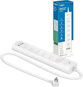 Tapo Smart Wi-Fi Power Strip - Matter Compatible, Energy Monitoring, Surge Protection, 6 Individually Controlled Outlets & 3 Usb Ports, Works With Alexa, Google Assistant, Siri & Bixby - Tapo p316m
