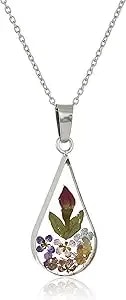 Amazon Essentials Sterling Silver/Gold Over Sterling Silver Pressed Flower Pendant Necklace