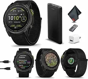 Garmin Enduro 3, Solar, Sapphire, Ultraperformance Gps Smartwatch, 90 Days Battery Life, Detailed Mapping, Built-In Led Flashlight, Carbon Gray Dlc Titanium With Black Ultrafit Nylon Strap Bundle