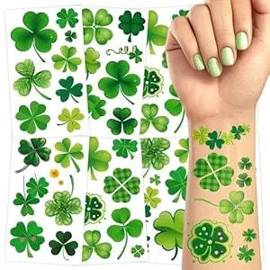 Partywind St Patrick'S Day Shamrock Temporary Tattoos, Saint Patrick'S Day Shamrock Decorations Accessories For Irish/Green Day Party Supplies Favors, St Pattys Day Clover Decor (10 Sheets)