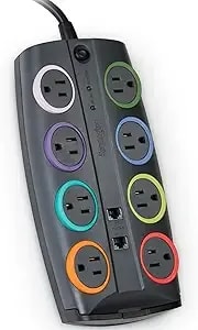 Kensington Smartsockets 8-Outlet, 8-Foot Cord, & 3090 Joules Premium Surge Protector (k62691na) Gray