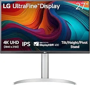 Lg 27up650k-W 27-Inch Ultrafine 4k Uhd (3840 X 2160) Ips Computer Monitor, 60hz, 5ms, Displayhdr 400, Reader Mode, Flicker Safe, Hdmi, Displayport, Tilt/Height/Pivot Adjustable Stand, White