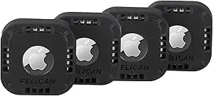 Pelican Protector 4-Pack Airtag Holder - Air Tag Case With 3m Adhesive Sticker - Rugged Shockproof Airtag Cover - Hidden Air Tag Holder Stick On Mount For Travel Luggage Bike Car Remote - Black