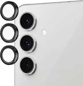 Pelican Samsung Galaxy s24 Fe 5g Camera Lens Protector With Aluminum Rings - 9h Tempered Glass - Durable Anti-Scratch, Anti-Shatter, Hd View With Night Shoot, Case Friendly, Easy To Install - Black