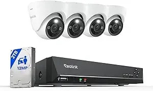 Reolink New Version 12mp Poe Security Camera System, Person/Vehicle/Animal Detection, Color & Infrared Night Vision, Two-Way Talk, 24/7 Recording, Perimeter Protection, rlk8-1200d4-A