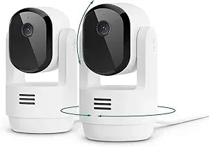 Arlo Essential Indoor Pan Tilt Security Camera 2k (2025 Release) - Wired Plug-In Power, Person Recognition, Animal Detection, Animated Preview, 1-Month Secure Plan, Auto Motion Tracking, 2 Cam, White