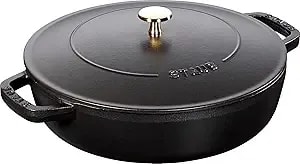 Staub Cast Iron Sauté Pan, Chistera Lid, Round, 3.7 L, Black, 33 X 31 X 9.5 Cm