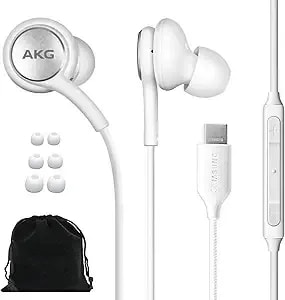 Samsung Akg Earbuds Original Usb Type C In-Ear Earbud Headphones With Remote & Mic For Galaxy s23 Ultra, a53 5g, s22, s21 Fe, s20, Note 10, 10+, s10 Plus - Braided - Includes Velvet Pouch - White
