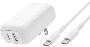 Belkin Dual Port Charger Block 42w - C To C Cable Included - Usb-C + Usb-A Charger Super Fast Charging - Samsung Galaxy s25, Apple Iphone 17, Air, Pro, Ipad, Airpods, Nintendo Switch 2 & More - White