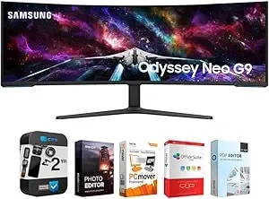 Samsung 57" Odyssey Neo g9 Dual 4k Uhd Quantum Mini-Led Curved Gaming Monitor Bundle With Tech Smart Usa Elite Suite 18 Standard Editing Software Bundle + 2 Year Cps Enhanced Protection Pack