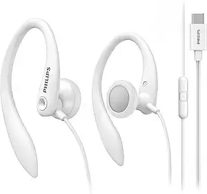 Philips Usb-C Wired Earbuds With Microphone & In-Line Control, Over Ear Earhook, Compatible With Iphone 15 & 16, Samsung, Android Type-C Phones, Secure Fit Sports Running Headset