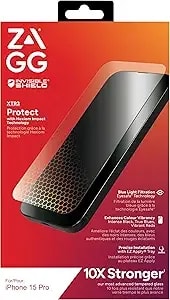 Zagg Invisibleshield Glass xtr3 Iphone 15 Pro Screen Protector - Blue-Light Filtration, 10x Stronger, Scratch & Smudge-Resistant Surface, Edge-To-Edge Protection, Install Tray Included