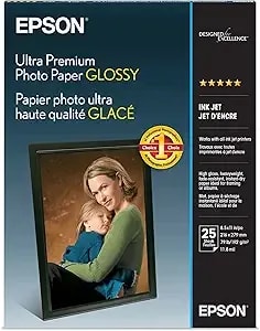 Epson Ultra Premium Photo Paper Glossy, Letter, 8.5 X 11, 25 Sheets (s042182) , White