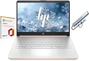 Hp 14" Business Laptop, 1-Year Office 365 With Copilot Ai, Dual-Core Intel Processor, Windows 11, Plusera 8-In-1 Hub Included, Rose Gold (Rose Gold, 8gb Ram - 576gb Storage)