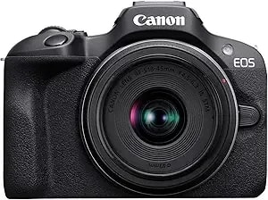 Canon Eos r100 Mirrorless Camera Rf-s18-45mm f4.5-6.3 Is Stm Lens Kit, 24.1 Megapixel Cmos (Aps-C) Sensor, 4k Video, Wi-Fi & Bluetooth, Beginner Photographers And Creators, Digital Camera, Black