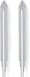 Pavoi 14k Gold Plated Long Tassel Dangle Earrings For Women - 925 Sterling Silver Posts Elegant Rhinestone Chain Chandelier Drop Earrings - Statement Jewelry