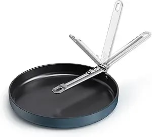 Joseph Joseph Space 12" Shallow Nonstick Frying Pan Skillet With Folding Handle, Ceramic Coating, Induction & Oven Safe