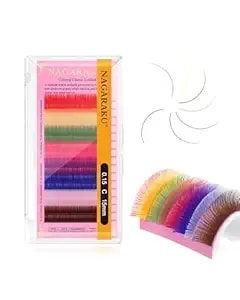 Nagaraku Colored Eyelash Extensions 8 Colors Rainbow 0.15mm C Curl 15mm Individual Lashes Color Lash Clusters Purple Blue Pink Brown Classic Professional Salon Supplies