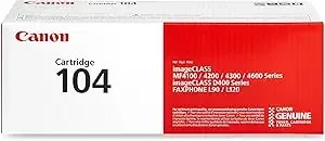 Canon Genuine 104 Black Toner Cartridge Compatible With l120, d420, mf4150d, mf4350d, mf4690, l90, d480, mf4270dn, mf4370dn