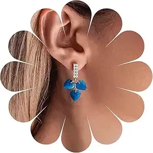 Boho Sapphire Tassel Earrings Blue Crystal Heart Earrings Gold Cz Bar Stud Earrings Blue Cz Heart Drop Earrings Blue Rhinestone Earrings Jewelry For Women