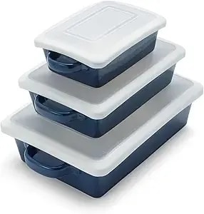Sur La Table Stoneware 3-Piece Baker Set W/Lids, Blue