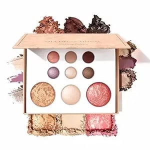 9 Colors Baked Makeup Palette, All In One Eyeshadow, Blush, Highlighter And Bronzer, Neutral Warm Tones, Natural Finish, Travel-Friendly Compact (White)
