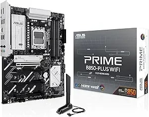 Asus Prime b850-Plus Wifi Amd am5 Amd b850 Atx Motherboard, ddr5, Pcie 5.0 Ready, 3x M.2, Wi-Fi 6e, 2.5gb Lan, Displayport, Hdmi™, Usb 10gbps Type-A & Type-C®, Bios Flashback™, Aura Sync, Ai Advisor