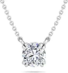 Martha Stewart Round Shape Lab Grown Diamond Solitaire Necklace In 14 Karat Gold