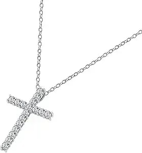 Amazon Essentials Platinum Or Gold Plated Sterling Silver Cross Pendant Necklace With Infinite Elements Zirconia, 18"