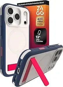Zagg Sedona Snap Case With Kickstand For Iphone 17 Pro - Red Light & Blue, Drop Protection (13ft/4m), Multi-Layer Protection, With Camera Button, Magsafe Phone Case With Impact-Absorbing Bumpers