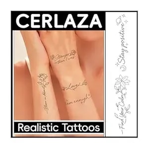 Cerlaza Temporary Tattoos Adult, 29 Styles Fake Tattoos Semi Permanent Tattoo For Women Girls, Realistic Long Lasting Small Rose Tatoo Temporary Kits Flower Floral Stickers Body Art For Hand Neck